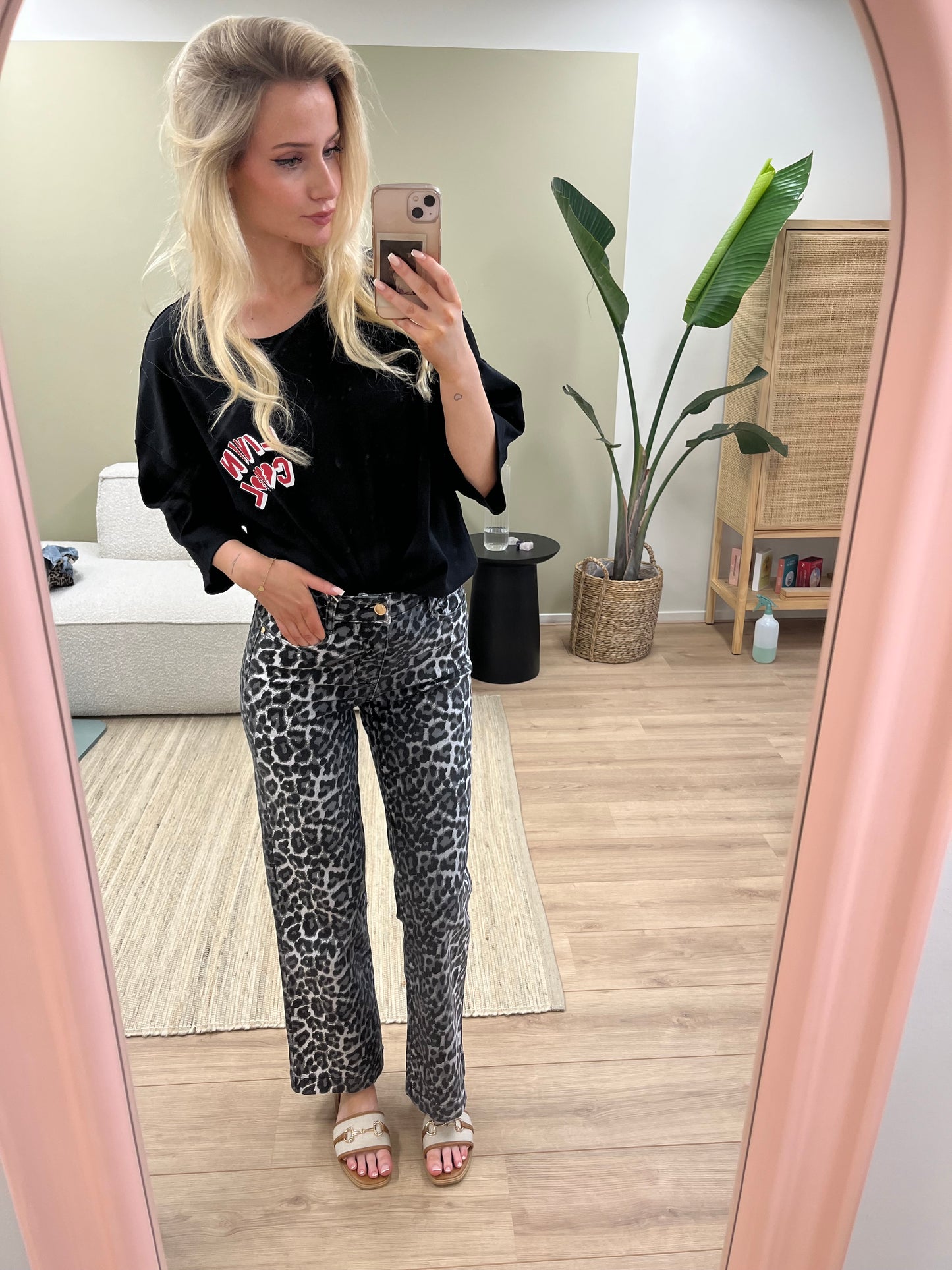 Leopard jeans grey