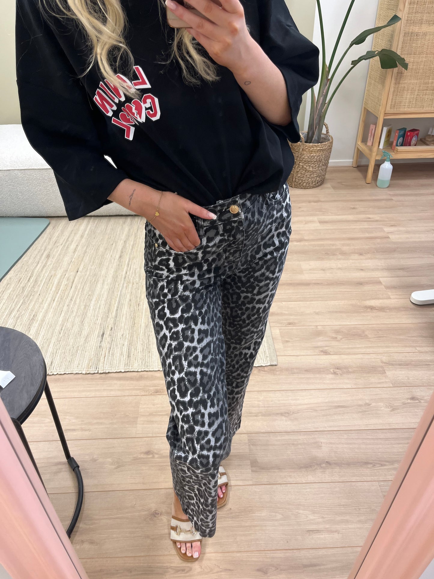 Leopard jeans grey